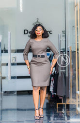 Elegant taupe sheath dress